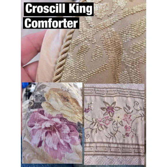 Croscill King Comforter in Cream and Pink Floral - Picture 1 of 16